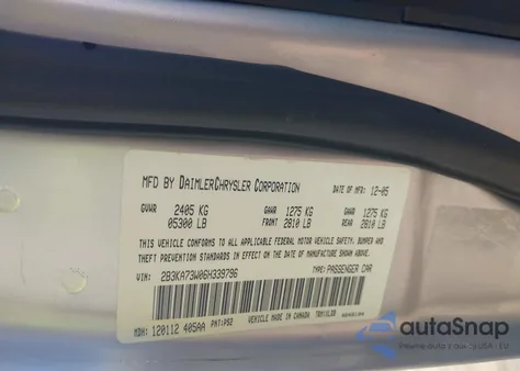 2006 Dodge Charger Srt8 из США, поврежденный, VIN 2B3KA73W06H339796